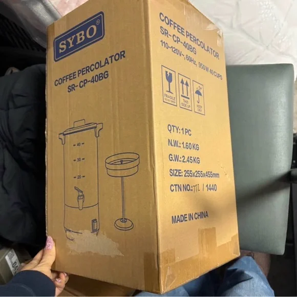 New in box SYBO COFFEE PERCOLATOR SR- CP-40BGStainless Steel Coffee